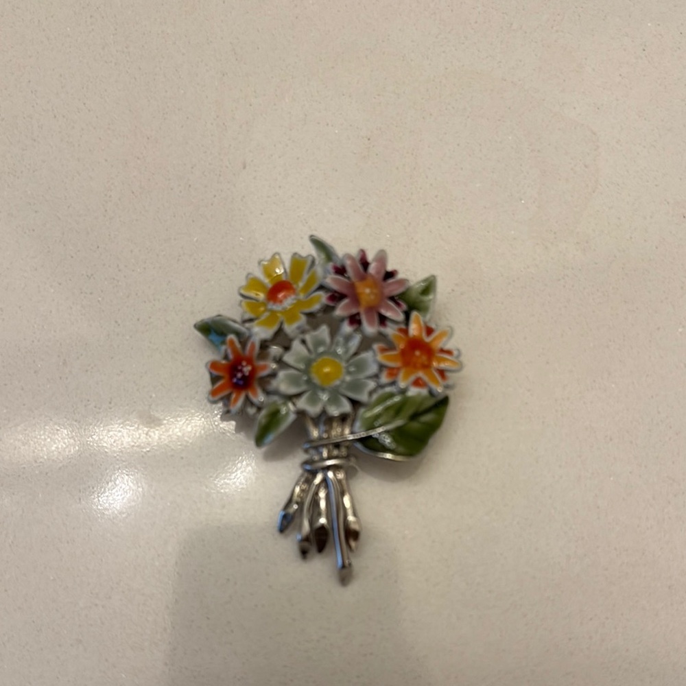 Floral Bouquet Brooch with Multicolor Flowers
